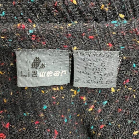 Vintage 80s Liz Claiborne LizWear Wool Varsity Cardigan Black Speckle Size Small - Picture 12 of 14